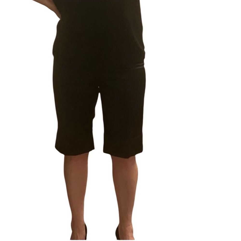 Y2K 90s Cache Black Mid Rise Stretch Bermuda Long Short cuffed Cotton Sateen 8